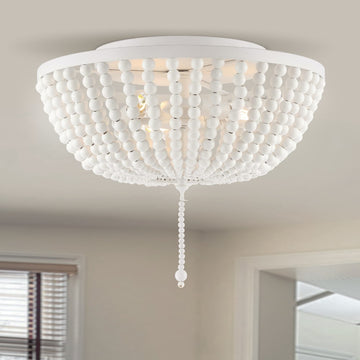 Allison 15" Wood Beaded/Metal LED Flush Mount